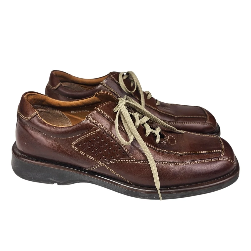 JF J.Ferrar Dark Brown Leather Oxfords Size 10.5 Lace Up Casual Dress Italy